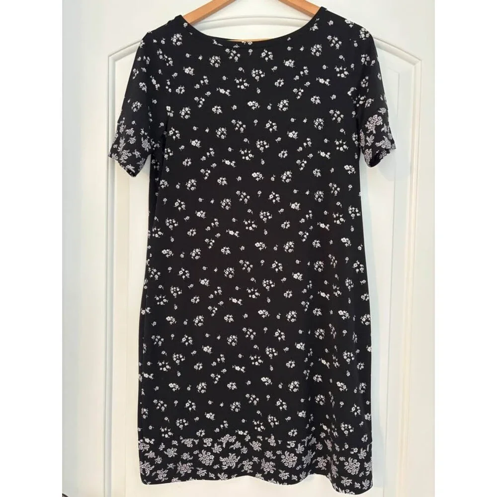 MICHAEL Michael Kors Black & White Ditsy Floral Shift Dress Short Sleeve Jersey
